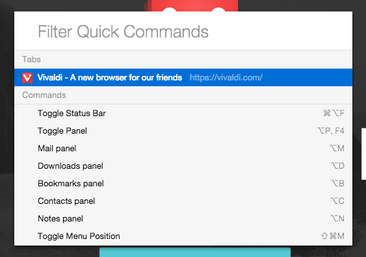 Vivaldi – быстрые команды