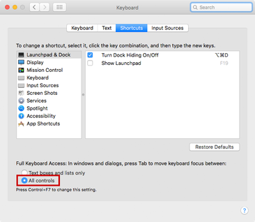 Mac OS окно настроек клавиатуры